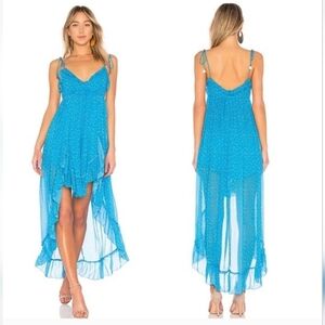 Karina Grimaldi Blue Floral High Low Spaghetti Strap Dress Size Medium
